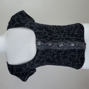Free People Black and Gray Scoop Neck Sweater